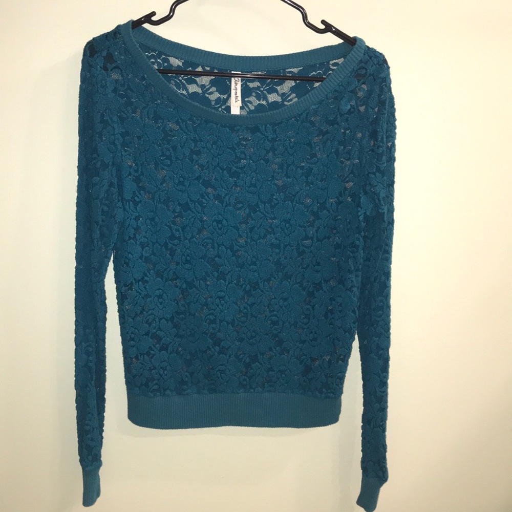Aeropostale blue lacy floral sweater- Size L